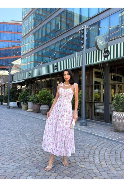 LİSAA BUTİK فستان Trend Kadı Gloplu مبطن بنقشة الزهور