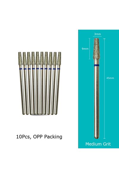 hytoos Bm0309d-m(D) 10pcs/pack 3*9mm Tapered Diamond Cuticle Bit 3/32 Nail Drill Bits Manicure Drill