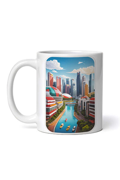 OEM Εξατομικευμένη Λευκή Κούπα, Κανάλια Πόλης Σιγκαπούρης, Inovatix®. 330ml