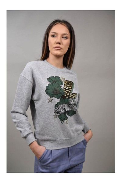 Y TWO WOMEN Ginevra Tiger Print Sports Sweatshirt One Size Green