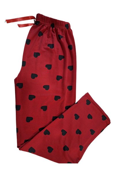 Nisa Women's Large Size Milano Fabric Heart Patterned Loose Pajama Bottoms