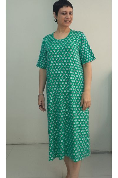 Mertcan Butik Φόρεμα με κοντομάνικο χτενισμένο βισκόζη με πράσινο σχέδιο