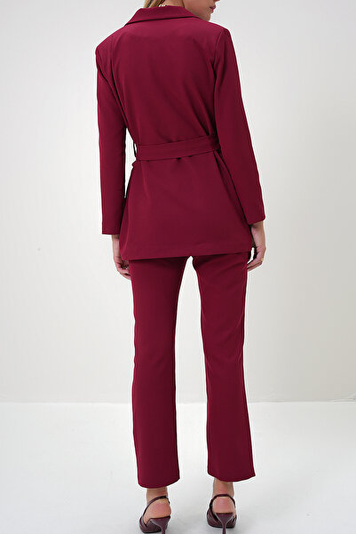 VAGGON Women's Burgundy Lined Blazer Jacket and Pants Set Prmx12900