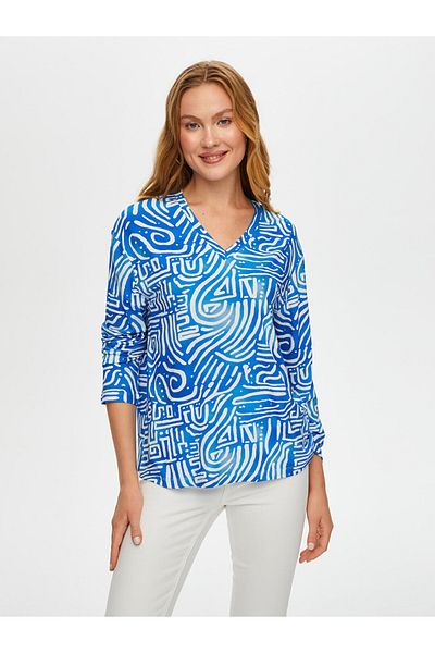 Faik Sönmez Tricou cu mâneci 3/4 cu decolteu în V cu model abstract 25YUS25TSH096
