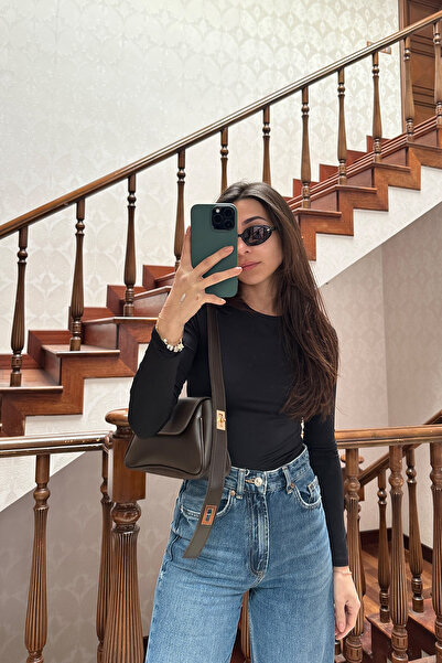 NOTHING Women's Bitter Brown Adjustable Gold Lock Strap Covered Baguette Bag Alessa