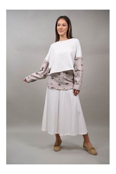 Y TWO WOMEN CROP BLOUSE WITH EMBROIDERY COMBINED QUAINTARA Beige ONE SIZE