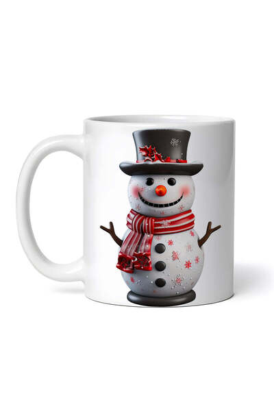 OEM Cană albă personalizată, Om de zăpadă cu pălărie neagră, INOVATIX®. 330ml