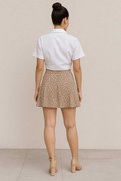 gigigiyim Fusta de damă din țesătură șifonată cu modele florale, cu pantaloni scurți în interior, nurcă