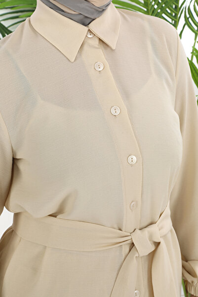 TUNİK Women's Cream Trousers Double Tunic Suit