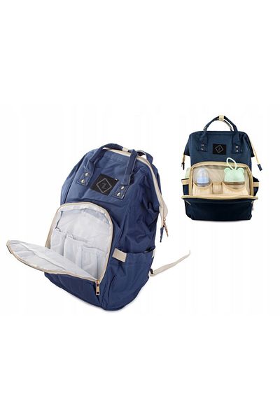zola Rucsac multifunctionala, pentru mamici, fermoar spate, albastru inchis cu crem