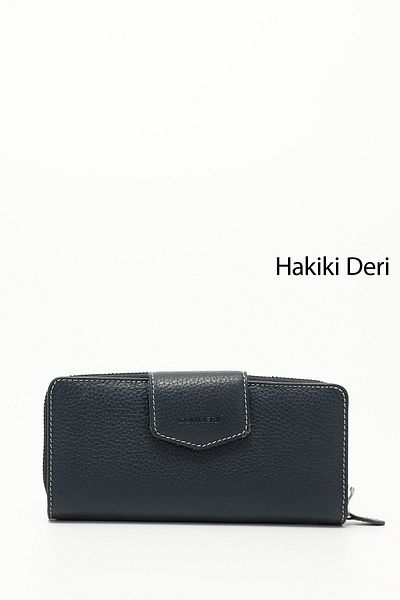 GÖNDERİ(R) Women's Navy Blue Anthracite Horizontal Genuine Leather Wallet