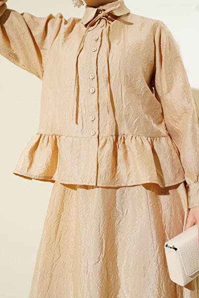 VOLT CLOTHİNG Women's Crinkle Textured Belted Skirt Suit