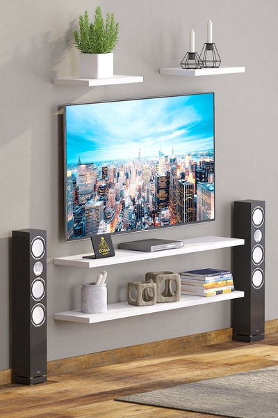 Cosargroup 4lü İskandinav Tarzı Bohem Uçan Duvar Rafı Tv Rafı Salon Dekorasyonu 4'lü Tv Rafı