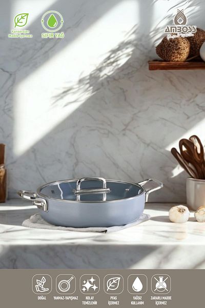 Amboss Sera Nova Ceramic Fireproof Non-Stick Flat Pot 24 cm – Gray