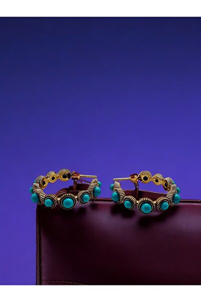 FUYA JEWELLERY Turkuaz Taşlı Su Yolu Halka Küpe