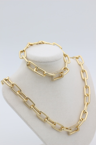 XUPING JEWELRY Stil Incisi/ 14 Ayar Altın Kaplama Ataç Taşlı Kolye Set