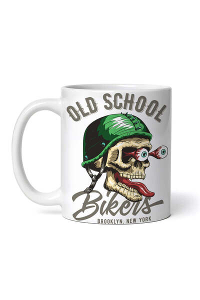 OEM Cană albă personalizată, craniu de motocicletă Old School Bikers Brooklyn...