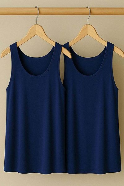 COTENCONCEPT 2 Pieces A-Line Plus Size Cotton Thick Strap Tank Top T-Shirt