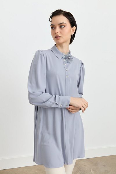 Nihan Stylish Tunic Gray with Accessory Detail