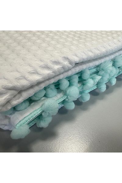 NEEA HOME Premium Pompom Waffle Textured Double Pique 220X240- Breathable Pool Combed Pique Set