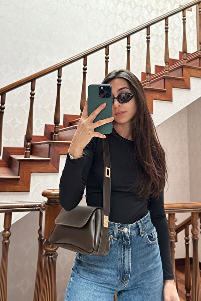 NOTHING Women's Bitter Brown Adjustable Gold Lock Strap Covered Baguette Bag Alessa