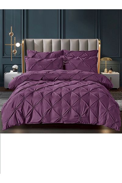 JOJO Double Bed Linen, Cotton with Pleats, 6 Pieces, 230x250cm, Purple