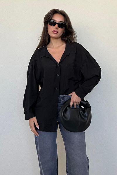 Madmext Black Pocket Women's Long Sleeve Shirt Mg2409