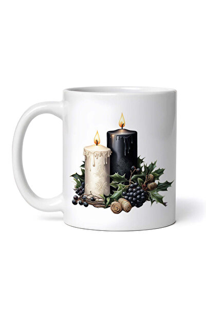 OEM Cană albă personalizată, ornament de iarnă cu lumânări, Inovatix®. 330 ml