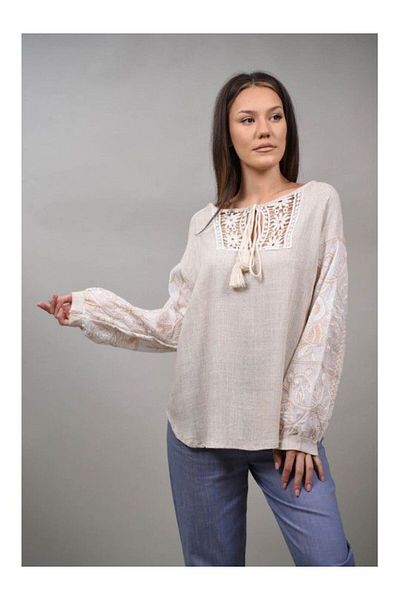 Y TWO WOMEN VISCOSE TUNIC BLOUSE WITH MYSTERIOSO EMBROIDERY Beige ONE SIZE