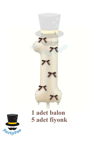 PartyPoo Kahverengi Fiyonklu Krem 1 Rakamı Folyo Balon 76 Cm – Doğum Günü & B...