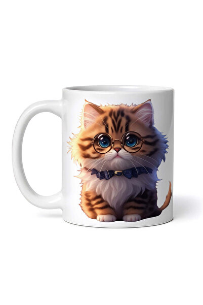 OEM Cană albă personalizată, pisică tigrată cu ochelari, INOVATIX®. 330ml