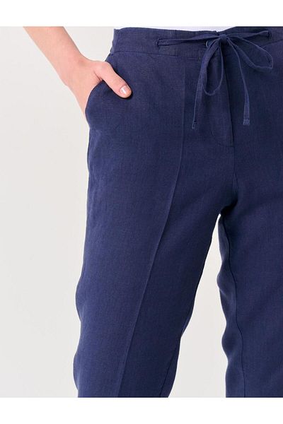 Jimmy Key Navy Blue 100% Linen Normal Leg Normal Waist Trousers