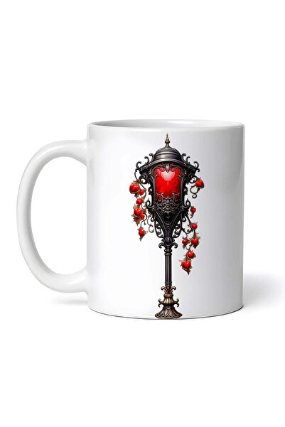 OEM Cană albă personalizată, felinar stradal vintage negru cu roșu, INOVATIX®...