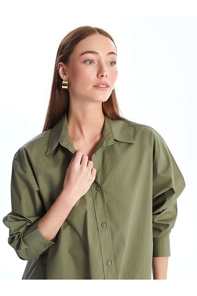 LC Waikiki Lcwaikiki Classic Green Plain Oversize Women's Shirt Tunic