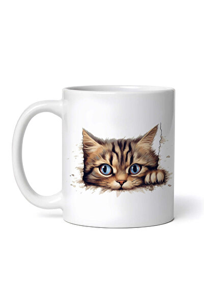 OEM Cană albă personalizată, pisică tigrată cu ochi albaștri, INOVATIX®. 330ml