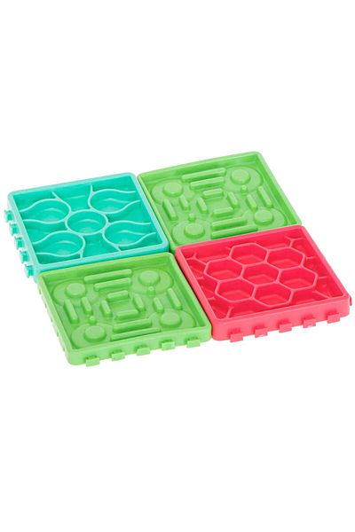 zola Set 4 boluri pentru incetinirea hranei la animale, multicolore, modele diferite, 13.5x13.5x1.5 cm
