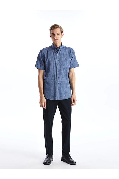 LC Waikiki Ανδρικό πουκάμισο LCWAIKIKI Classic Indigo Regular Fit με λινό μείγμα