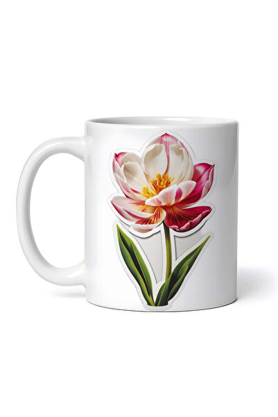 OEM Cană albă personalizată, Lalea cu frunze, INOVATIX®. 330ml