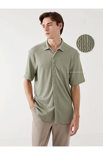 LC Waikiki Ανδρικό πουκάμισο LCW Vision Green Regular Fit με κοντό μανίκι
