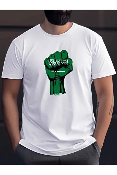 AZIZI TEKSTIL Saudi Flag Color Fist Graphic Print T-Shirt for Men - Casual Sh...