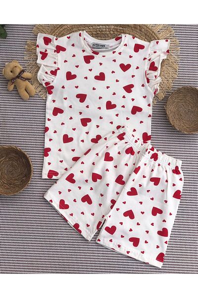 tinitins Girl Child Heart Pattern Shorts Combed Cotton Suit