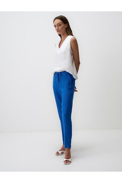 Jimmy Key Cobalt 100% Linen High Waist Regular Leg Trousers