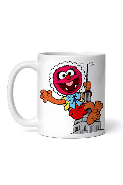 OEM Cană albă personalizată, copil Muppet Kermit urcând pe un zgârie-nori, IN...