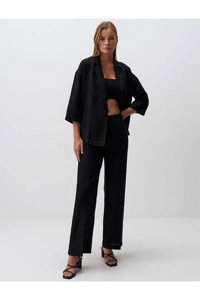 Jimmy Key Black 100% Linen Straight Cut Long Sleeve Jacket