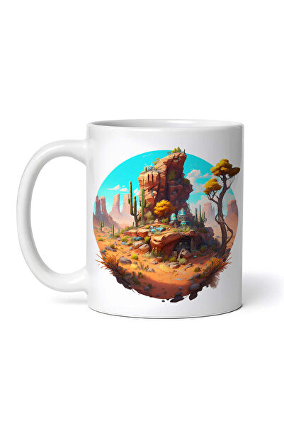 OEM Cană albă personalizată, Munte de piatră în deșert, INOVATIX®. 330ml