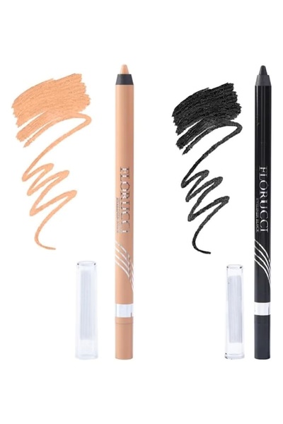 Florucci كحل لتحديد العين باللون الأسود والبيج - مقاوم للماء ويدوم طويلاً، قط...