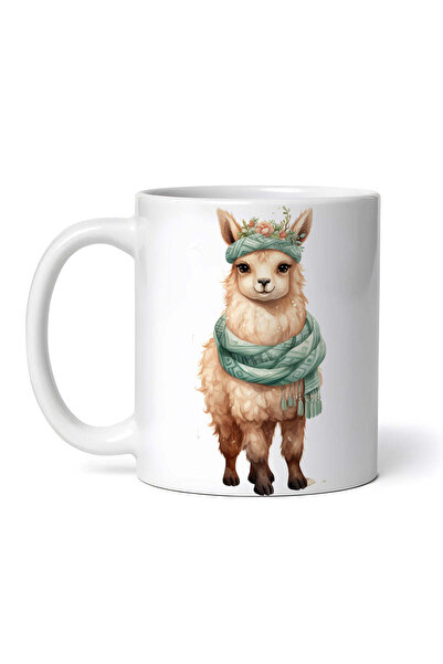 OEM Cană albă personalizată, Lama cu eșarfă și bentiță verde, INOVATIX®. 330ml