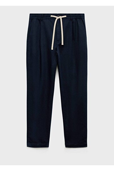 MANGO Man Slim fit keten beli büzgülü ipli pantolon