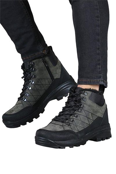 Liger Men's Trekking Outdoor Boots - Khaki with Fur Inside and Zipper
