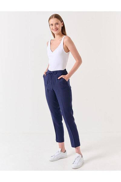 Jimmy Key Navy Blue 100% Linen Normal Leg Normal Waist Trousers